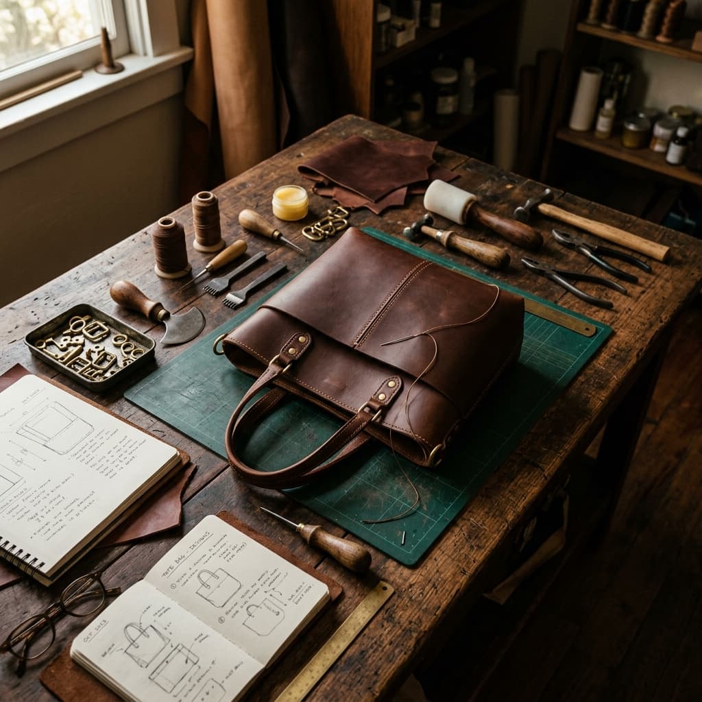Handcrafting a leather bag